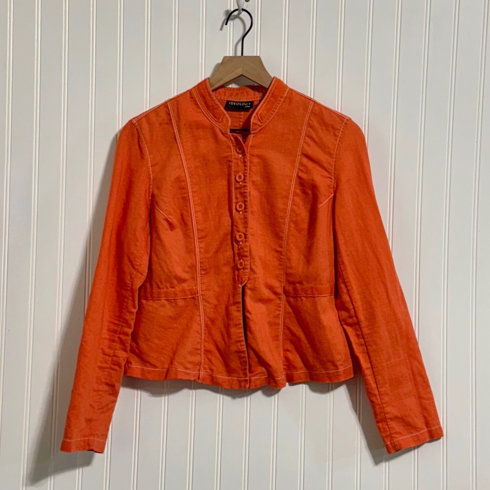 Ideology Petite L Jacket Orange Linen Cotton Blend Mandarin Collar Boho Chic‎